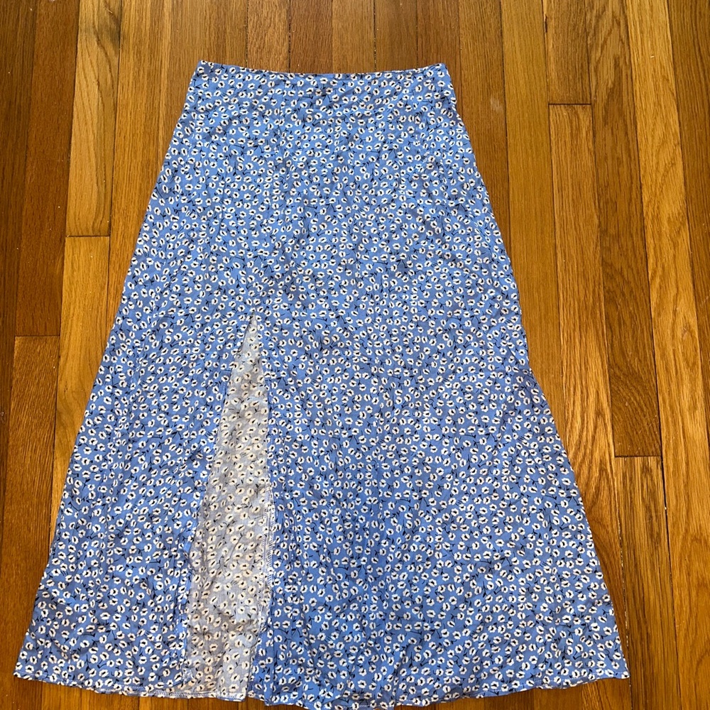 SHEIN Blue and White A-Line Midi Skirt with Slit
